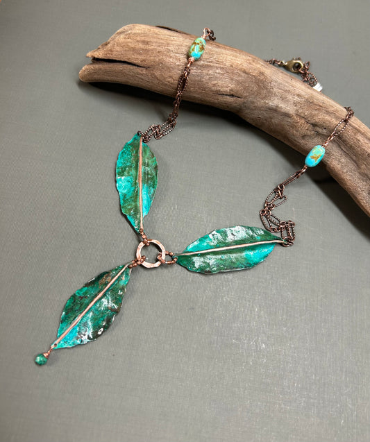 Turquoise leaves necklace