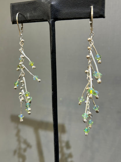 Kinetic Earrings Silver and green crystals