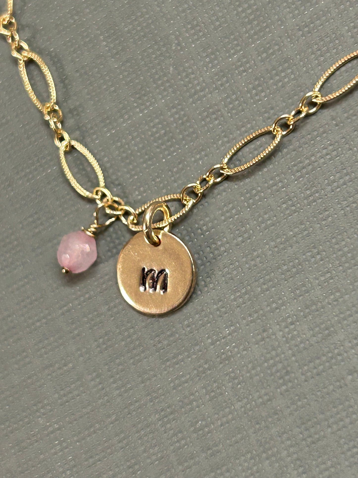 Initial necklace 14k gf+ Birthstone.