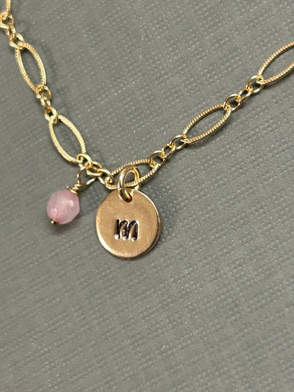 Initial necklace 14k gf+ Birthstone.