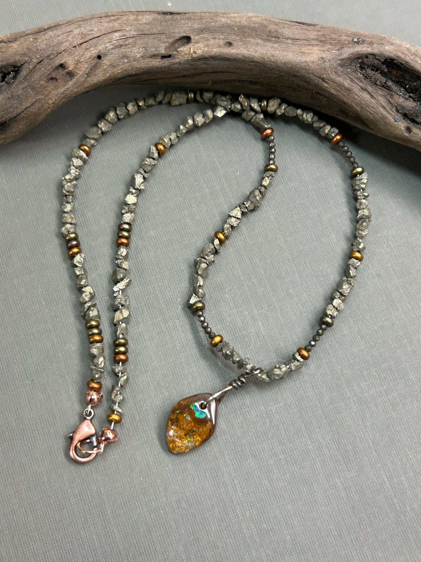 Boulder Opal pyrite necklace
