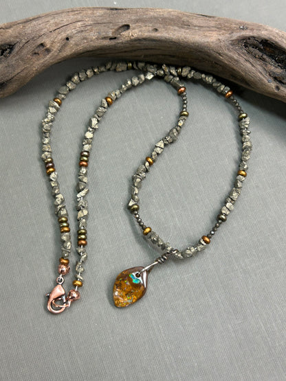 Boulder Opal pyrite necklace