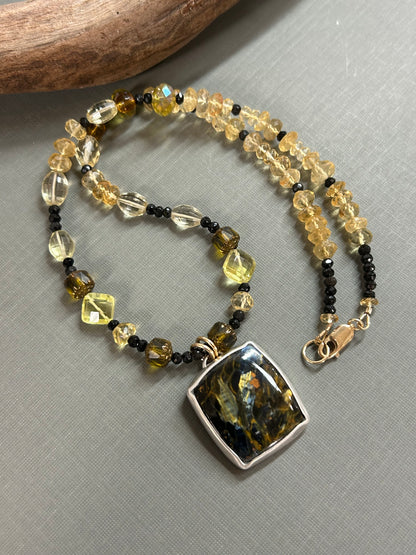 Pietersite black and Gold necklace