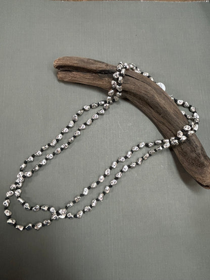 Silver nugget knotted necklace
