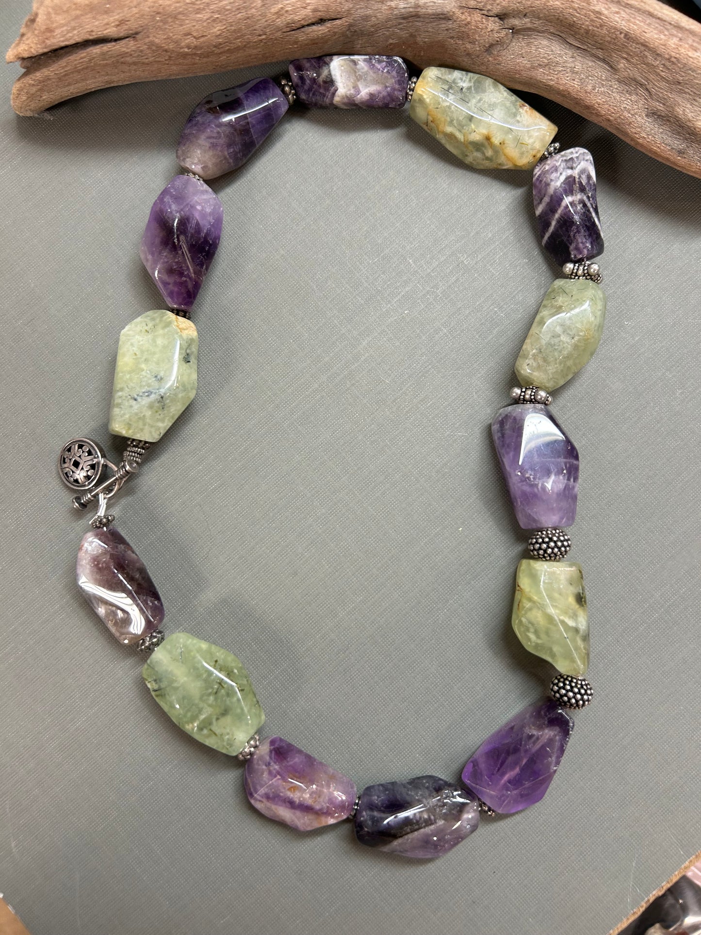 Amethyst and Prehnite statement necklace