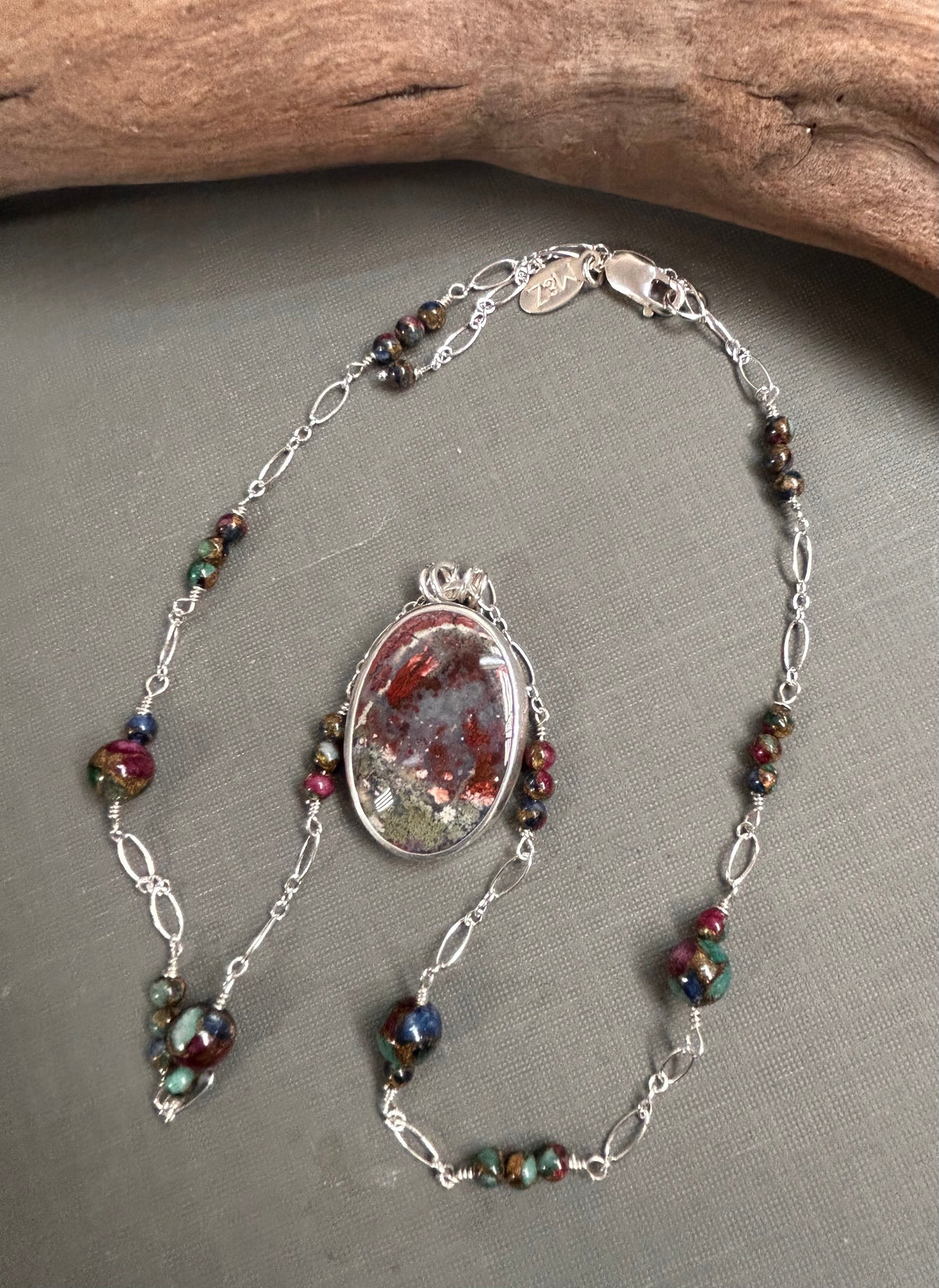 Moss Agate field of flowers necklace