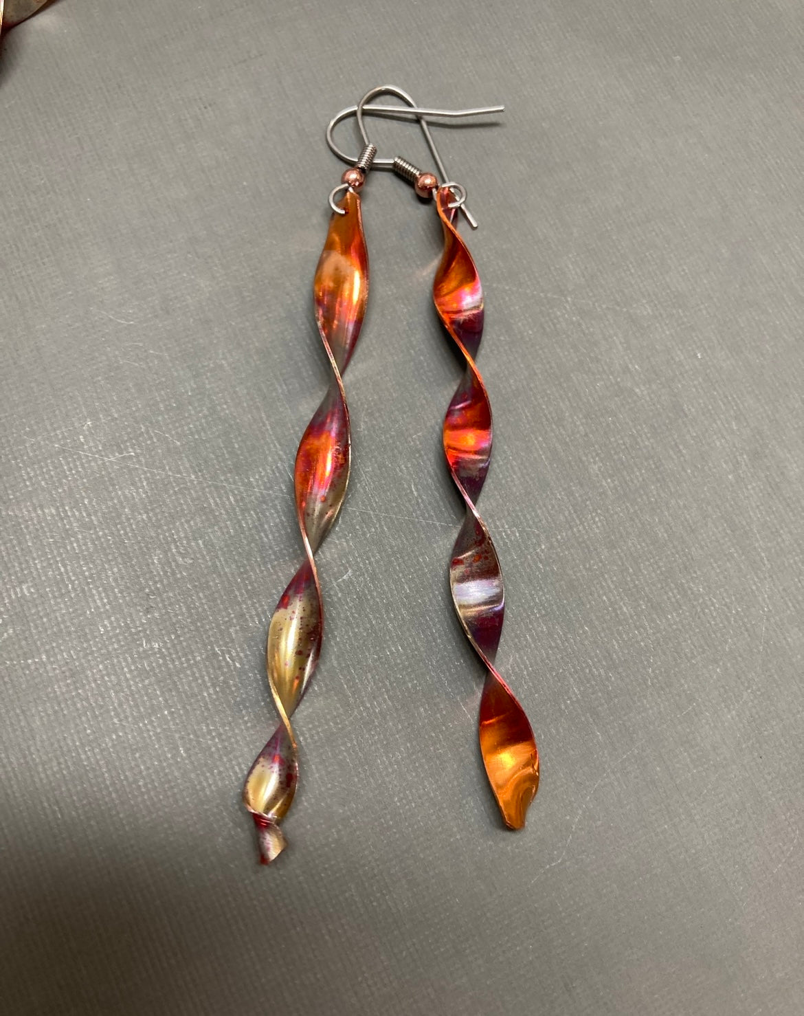 Copper twisted earrings- rainbow colors