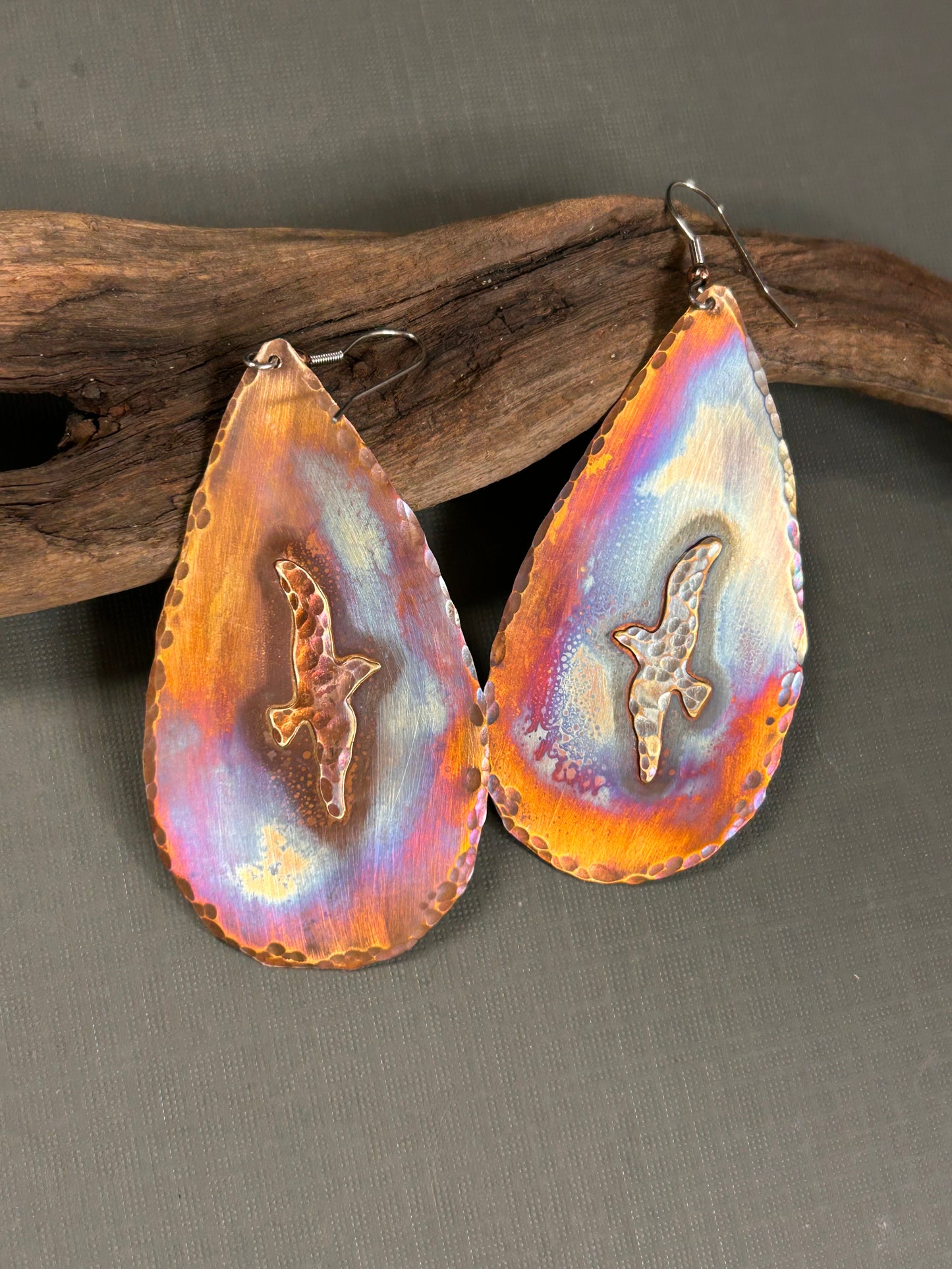Copper seagull earrings