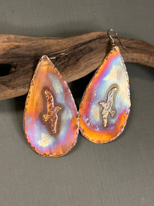 Copper seagull earrings
