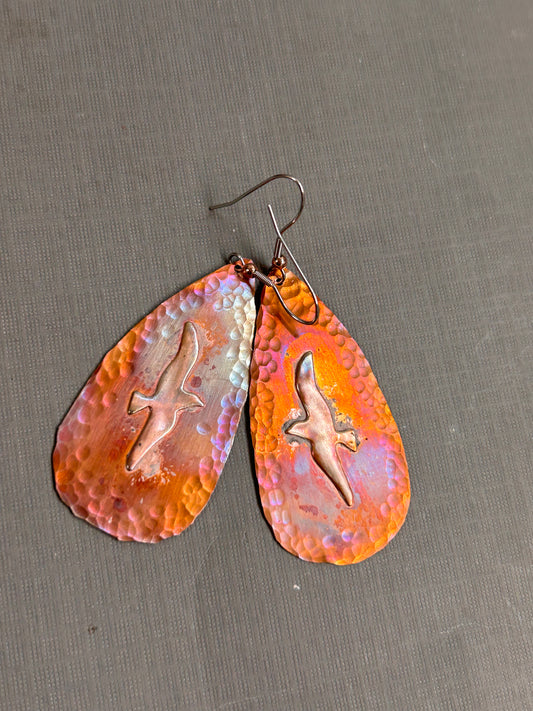 Copper seagull earrings