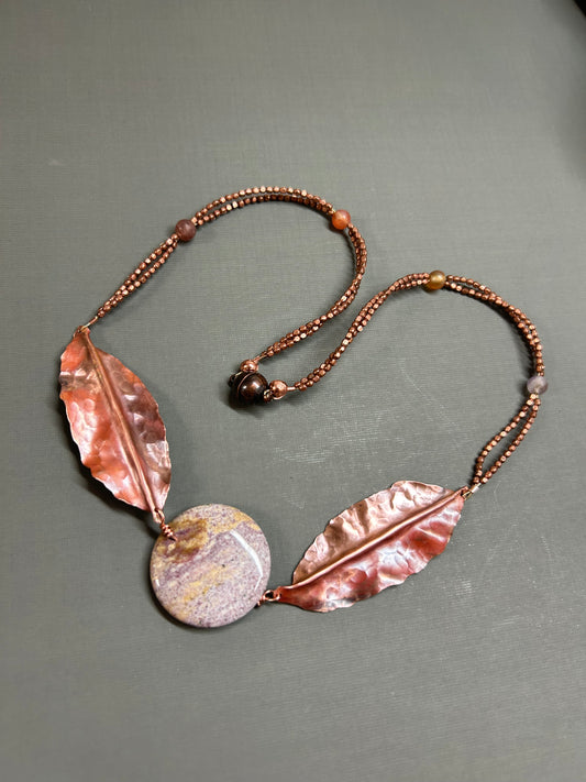 Copper leaves and Jasper necklace