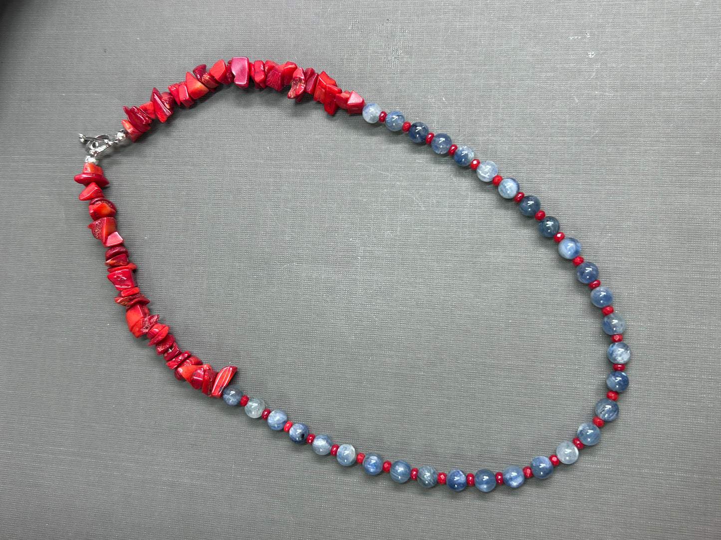 Blue kyanite and Coral necklace