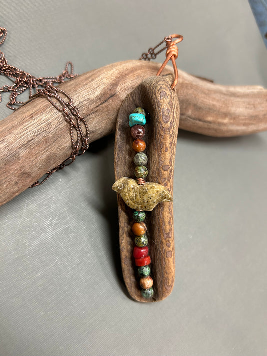 Driftwood bird necklace