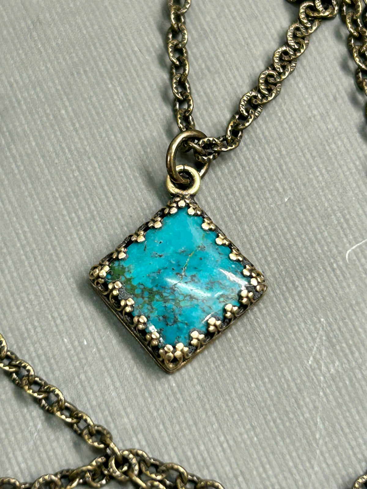 Square Turquoise necklace antique setting