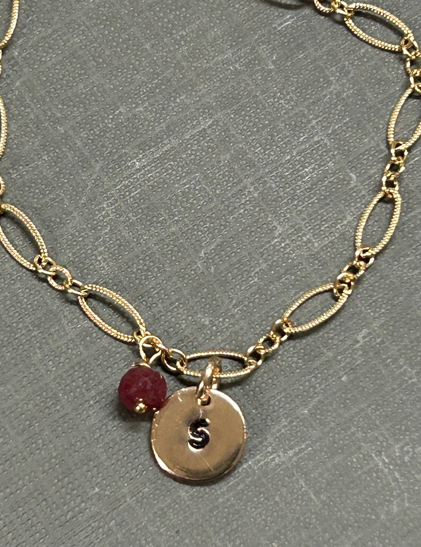 Initial necklace 14k gf+ Birthstone.