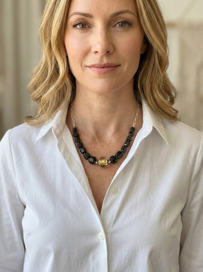 Black Tourmaline and silver necklace