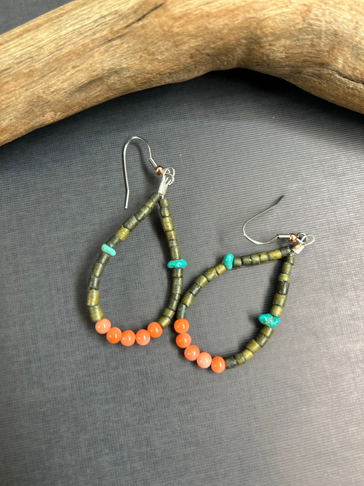 Hoop earrings pink coral and Turquoise