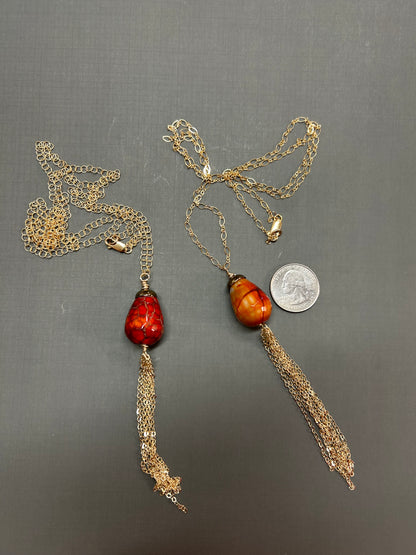 Pear shape Agate Necklace on gold chain