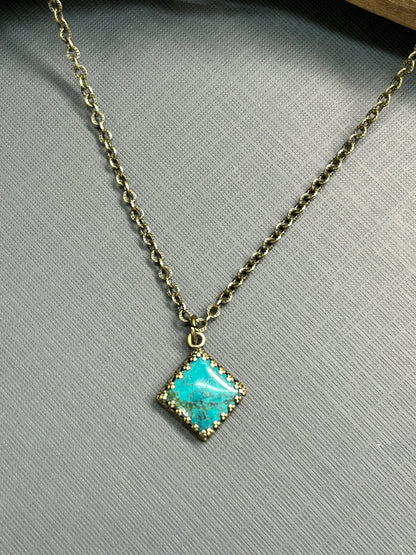 Square Turquoise necklace antique setting