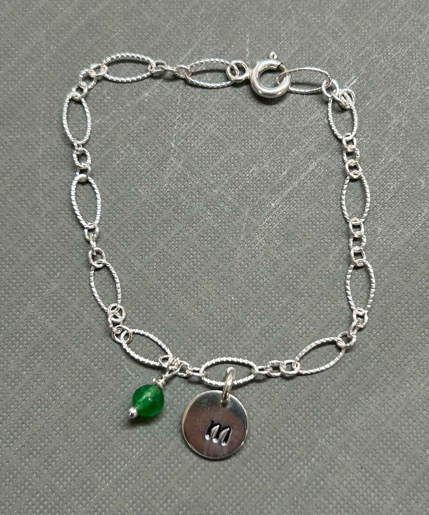 Initial bracelet-sterling silver and Birthstone