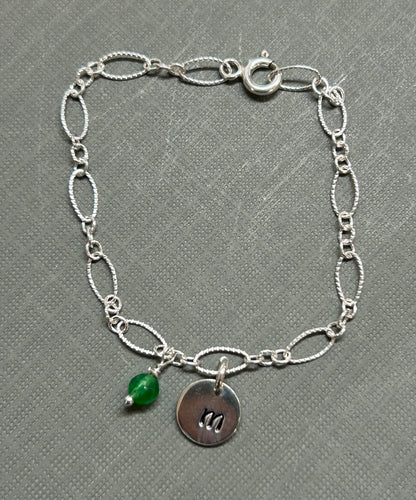 Initial bracelet-sterling silver and Birthstone