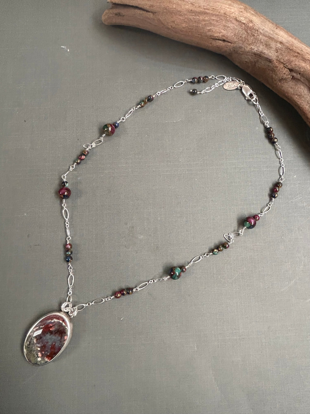 Moss Agate field of flowers necklace