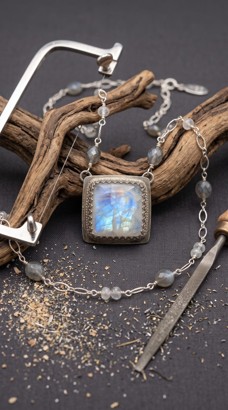 Rainbow Moonstone square pendant