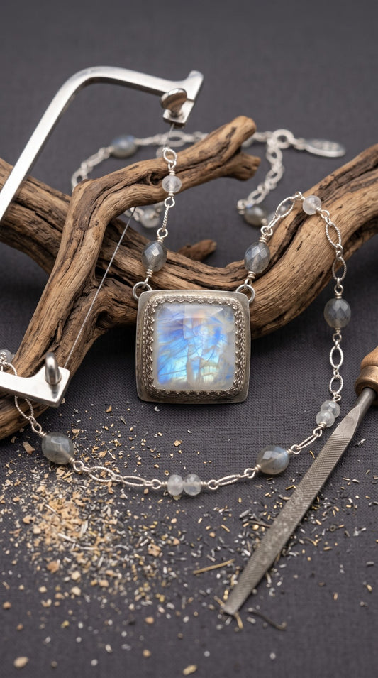 Rainbow Moonstone square pendant