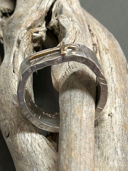 Cross ring- bi-metal gold and silver
