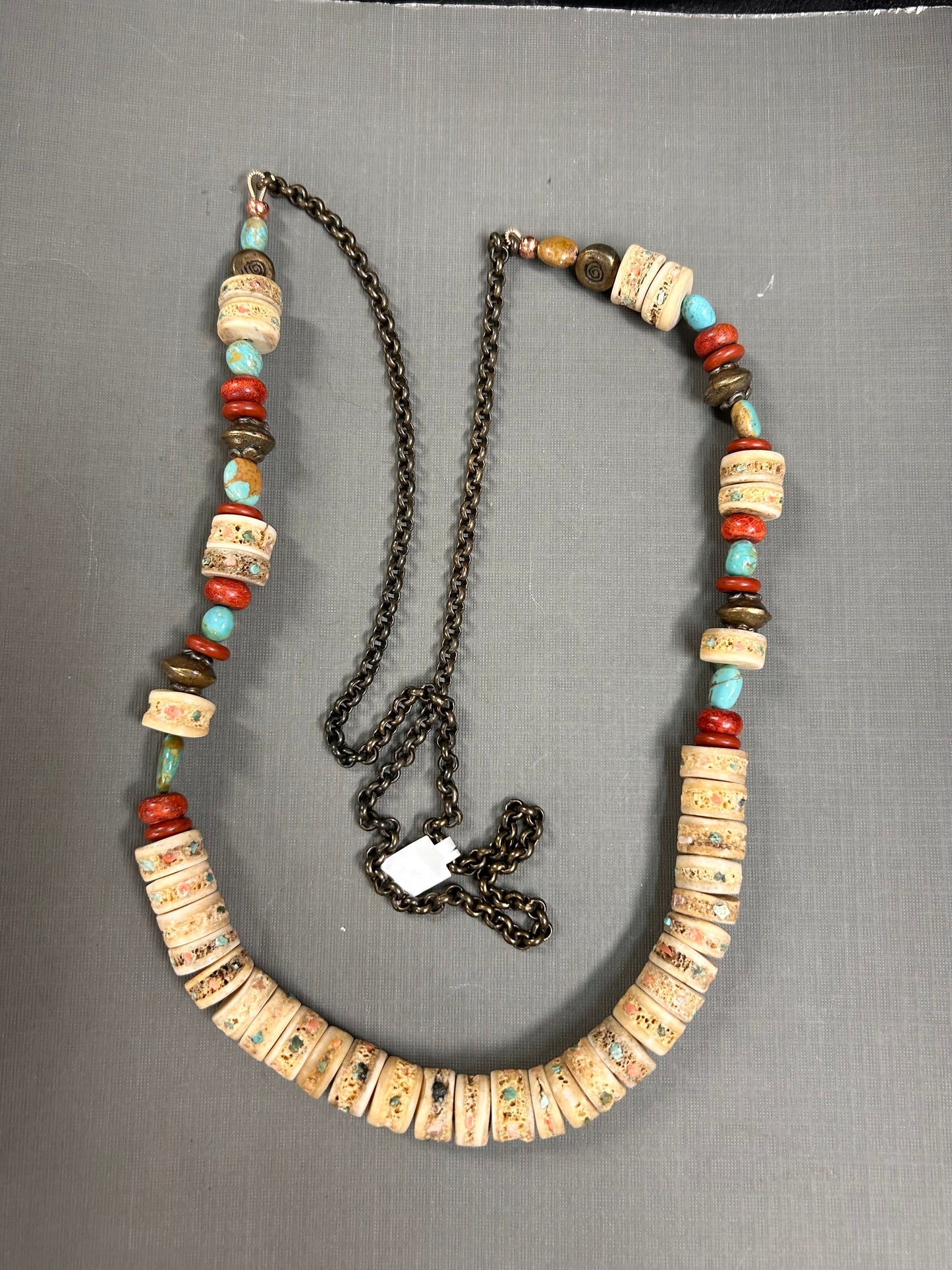 Turquoise and Coral Bone necklace