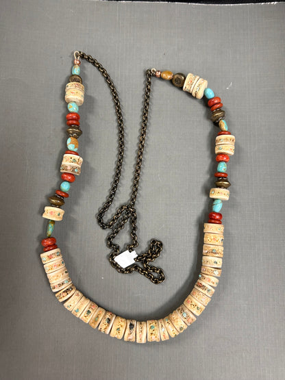 Turquoise and Coral Bone necklace