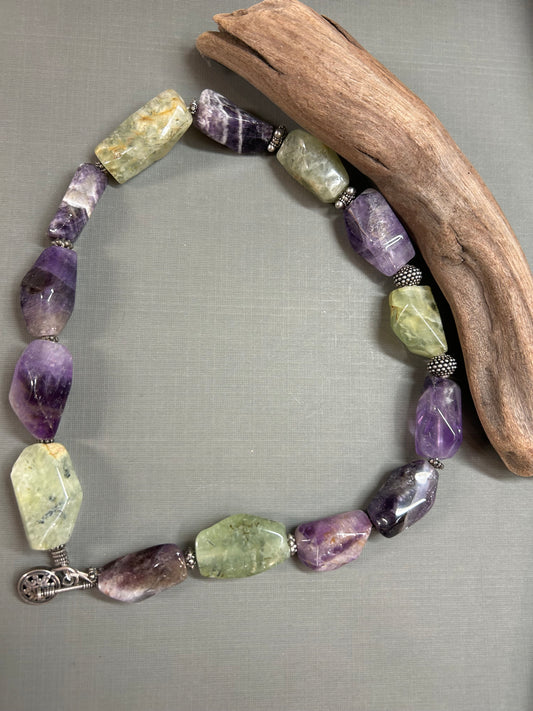 Amethyst and Prehnite statement necklace