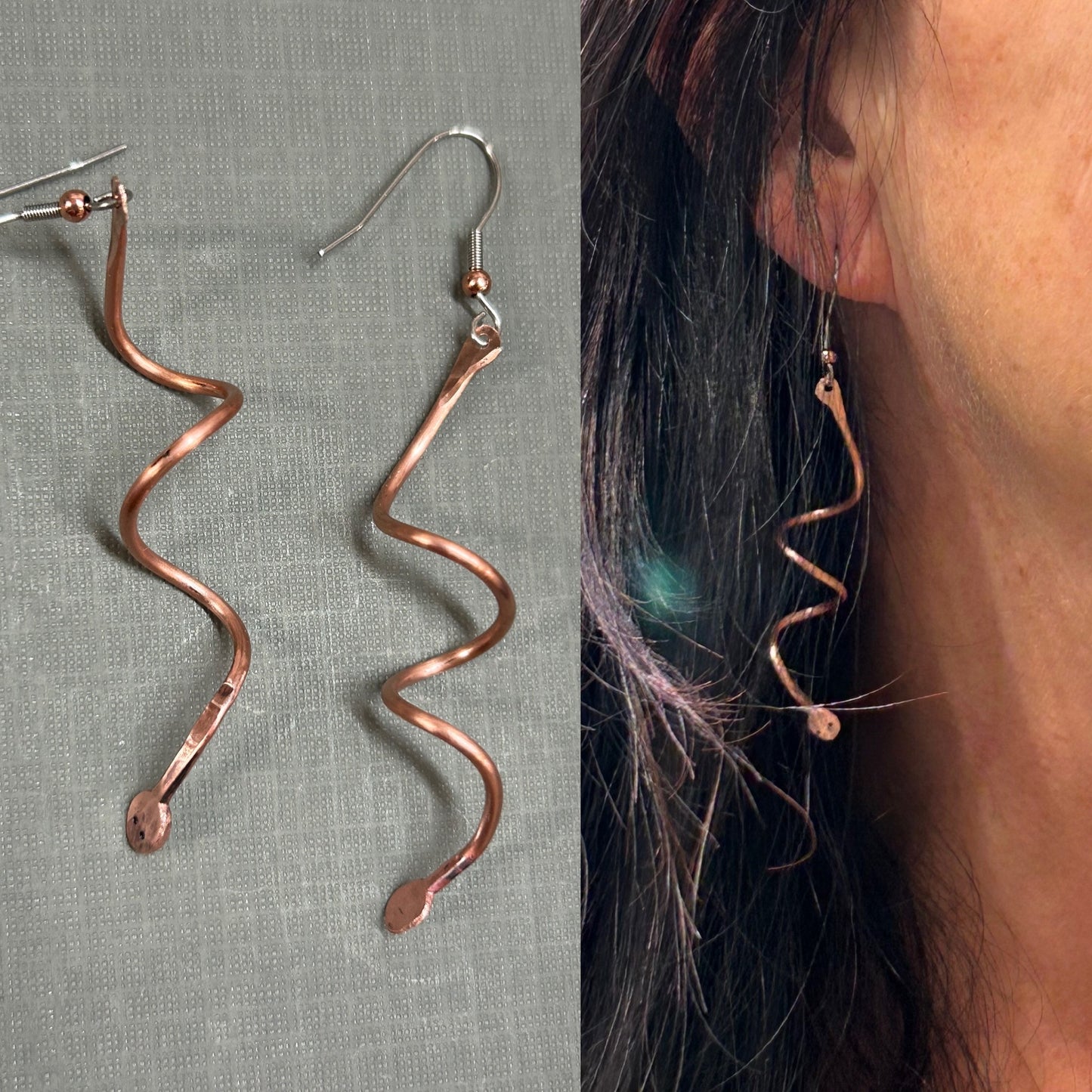 Snake earrings- copper