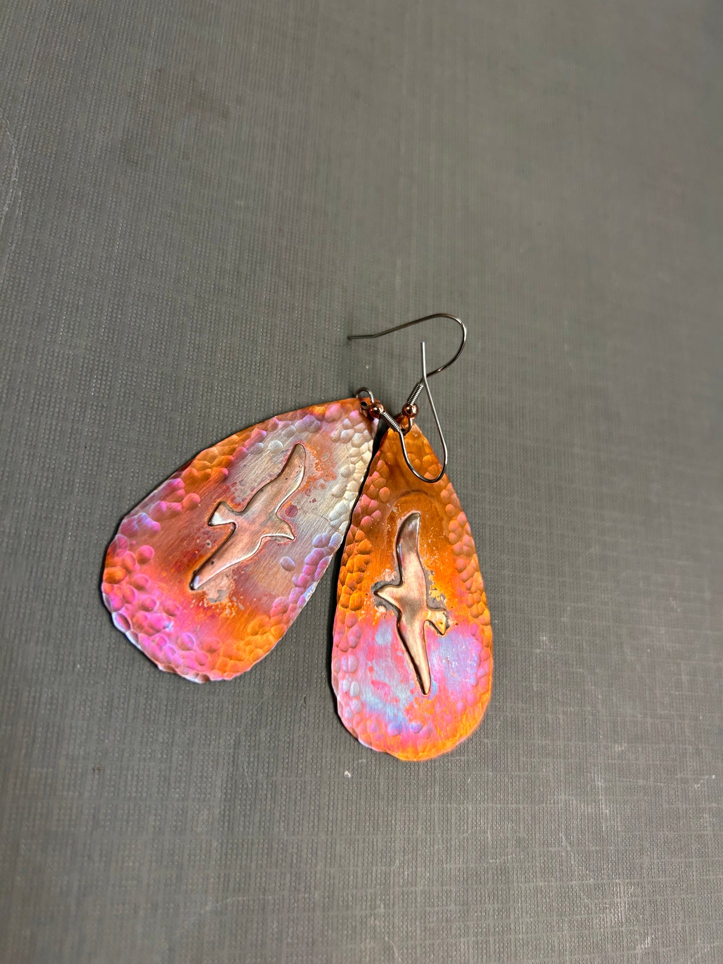 Copper seagull earrings