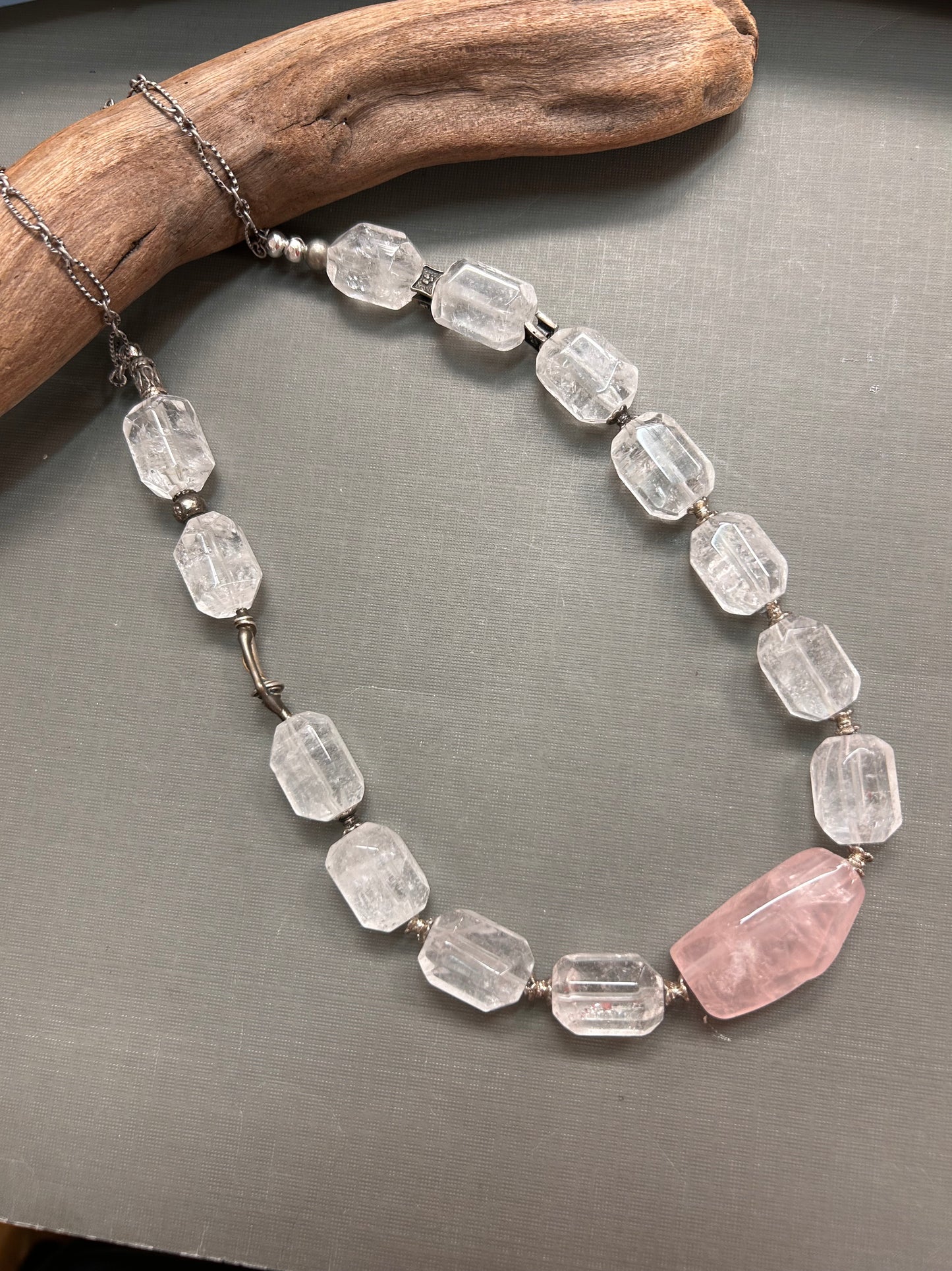 Clear quartz and rose quartz  love necklace