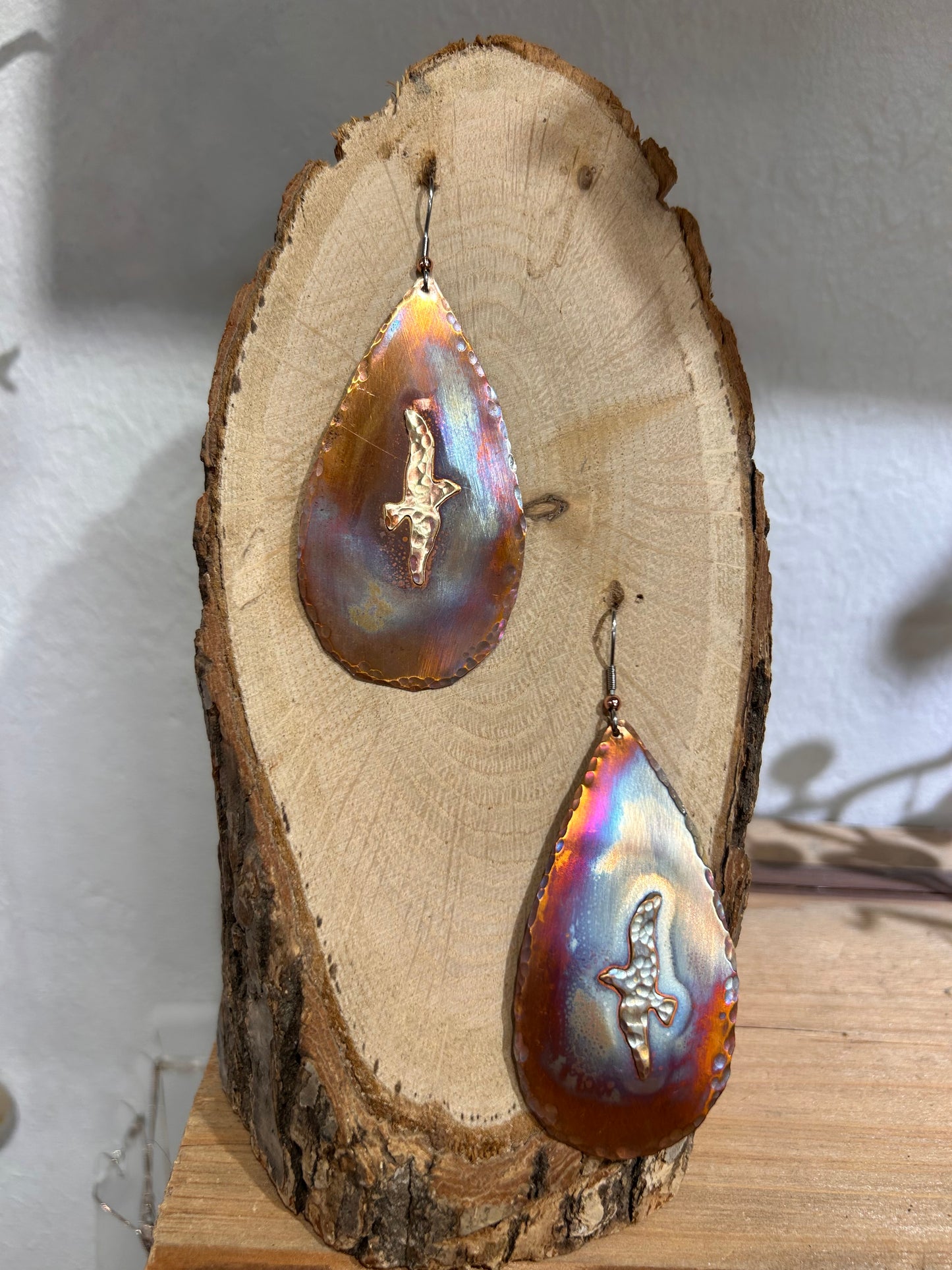 Copper seagull earrings