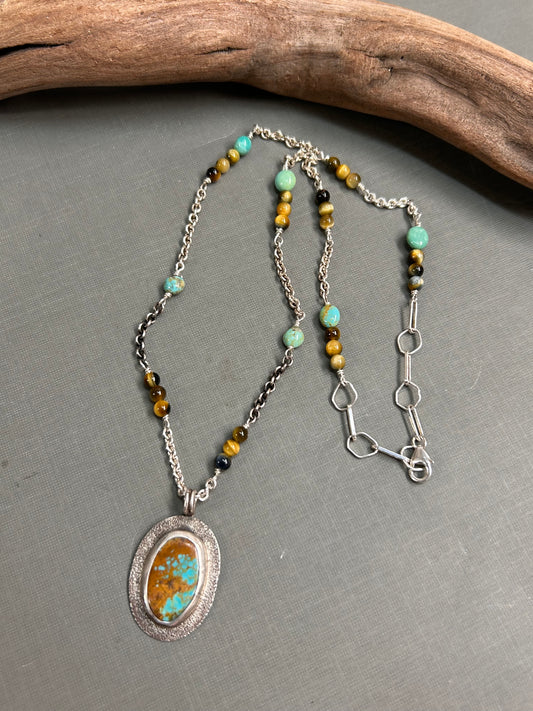Turquoise and Tiger eye silver necklace