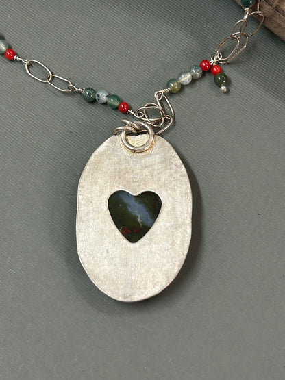 Moss Agate- red flowers field necklace