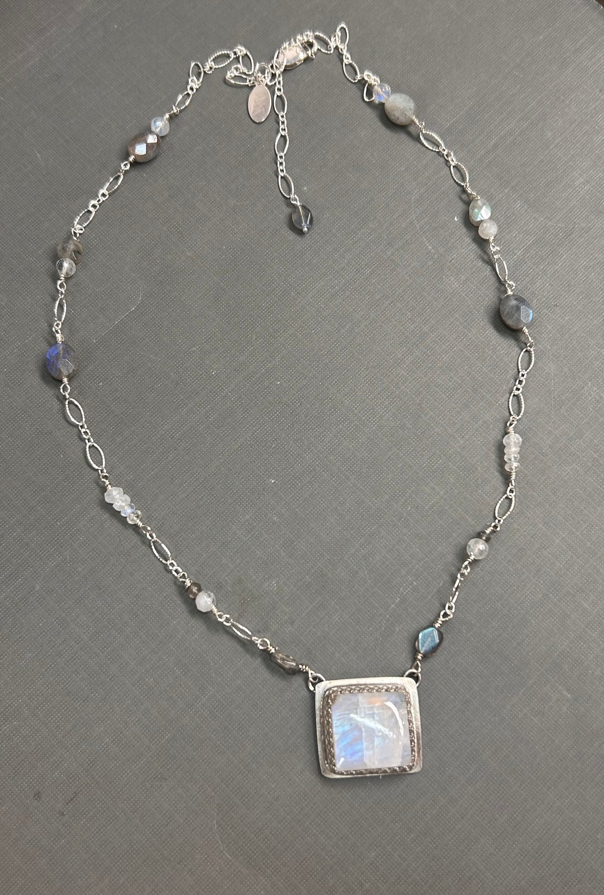 Rainbow Moonstone square pendant