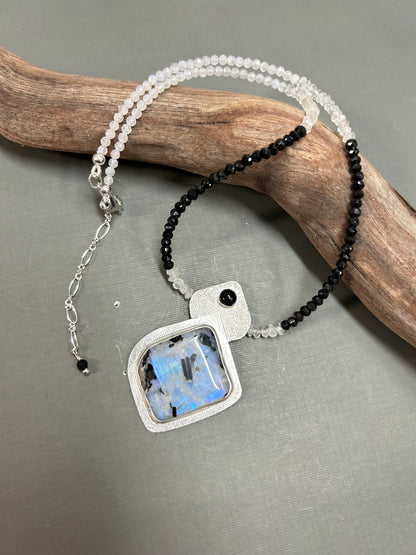 Rainbow Moonstone and black Onyx necklace