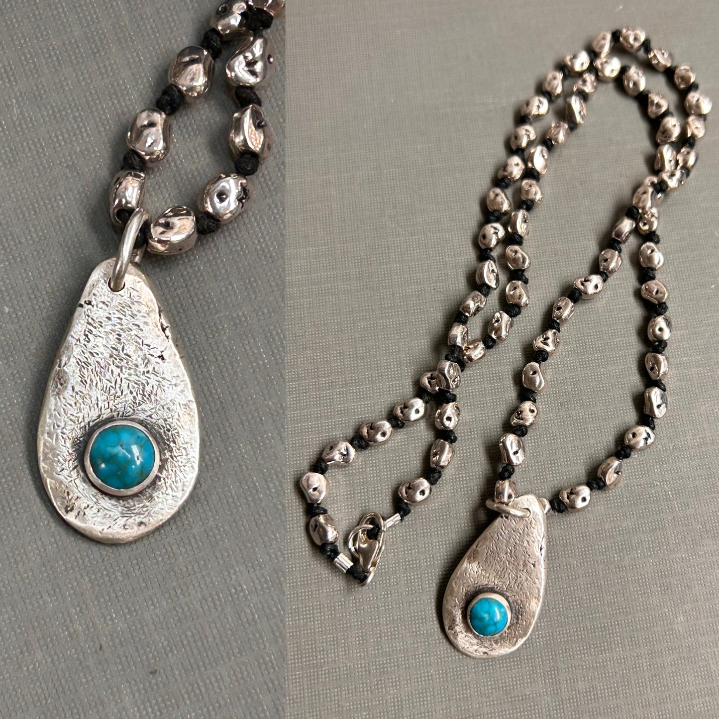 Turquoise in recycled silver necklace