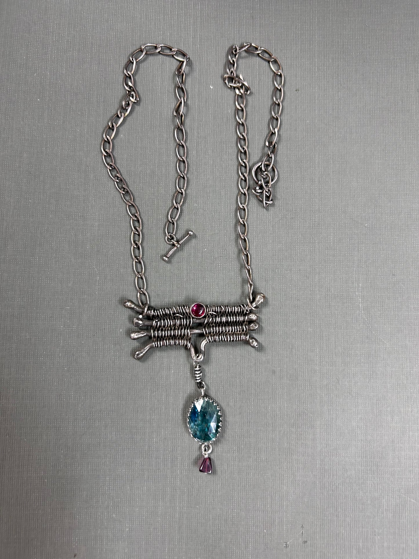 Green Kyanite and weaved silver necklace