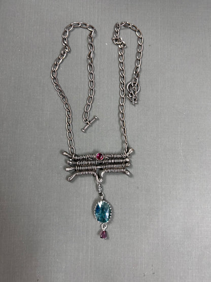 Green Kyanite and weaved silver necklace