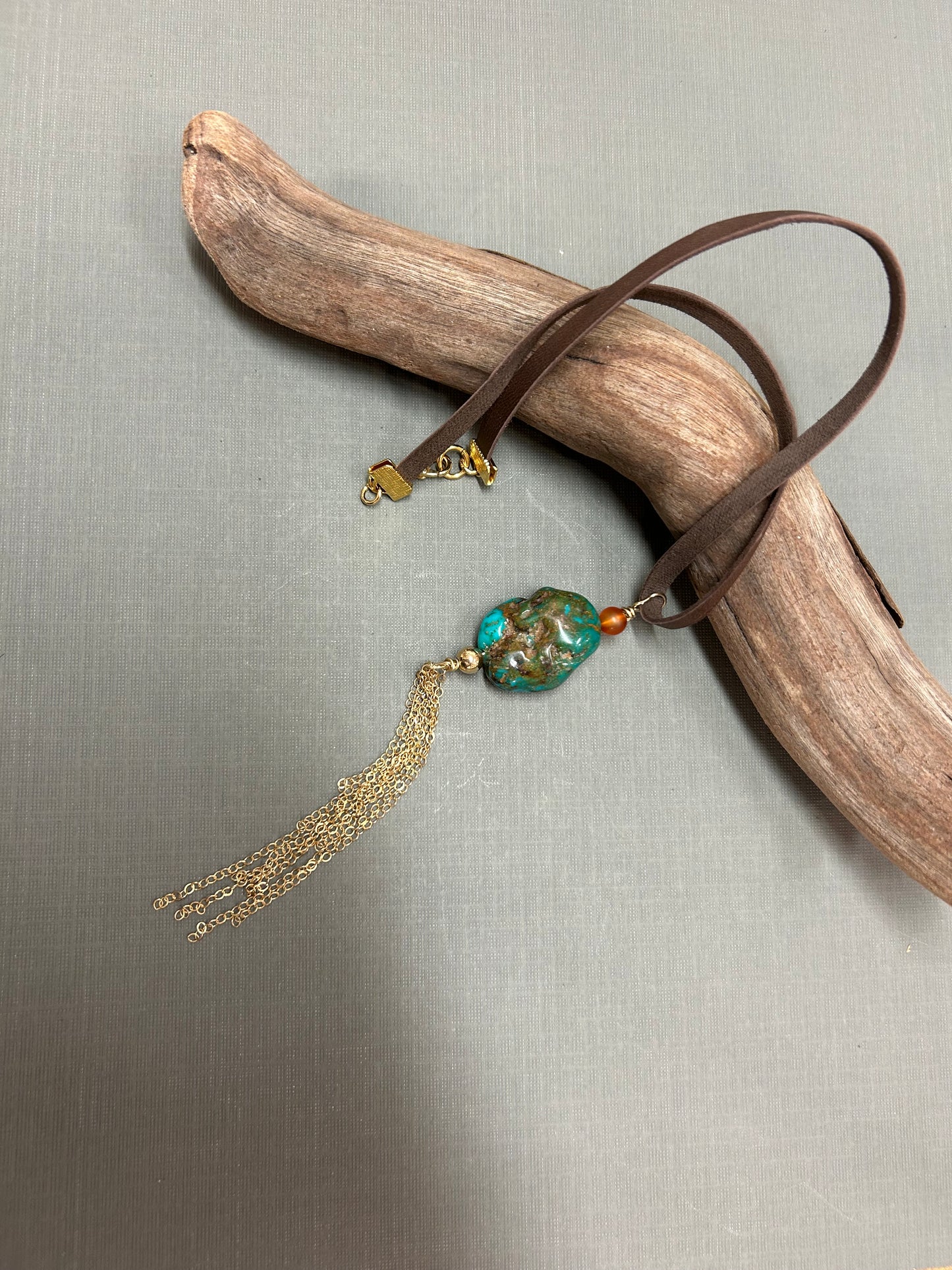 Turquoise nugget and Gold chains necklace