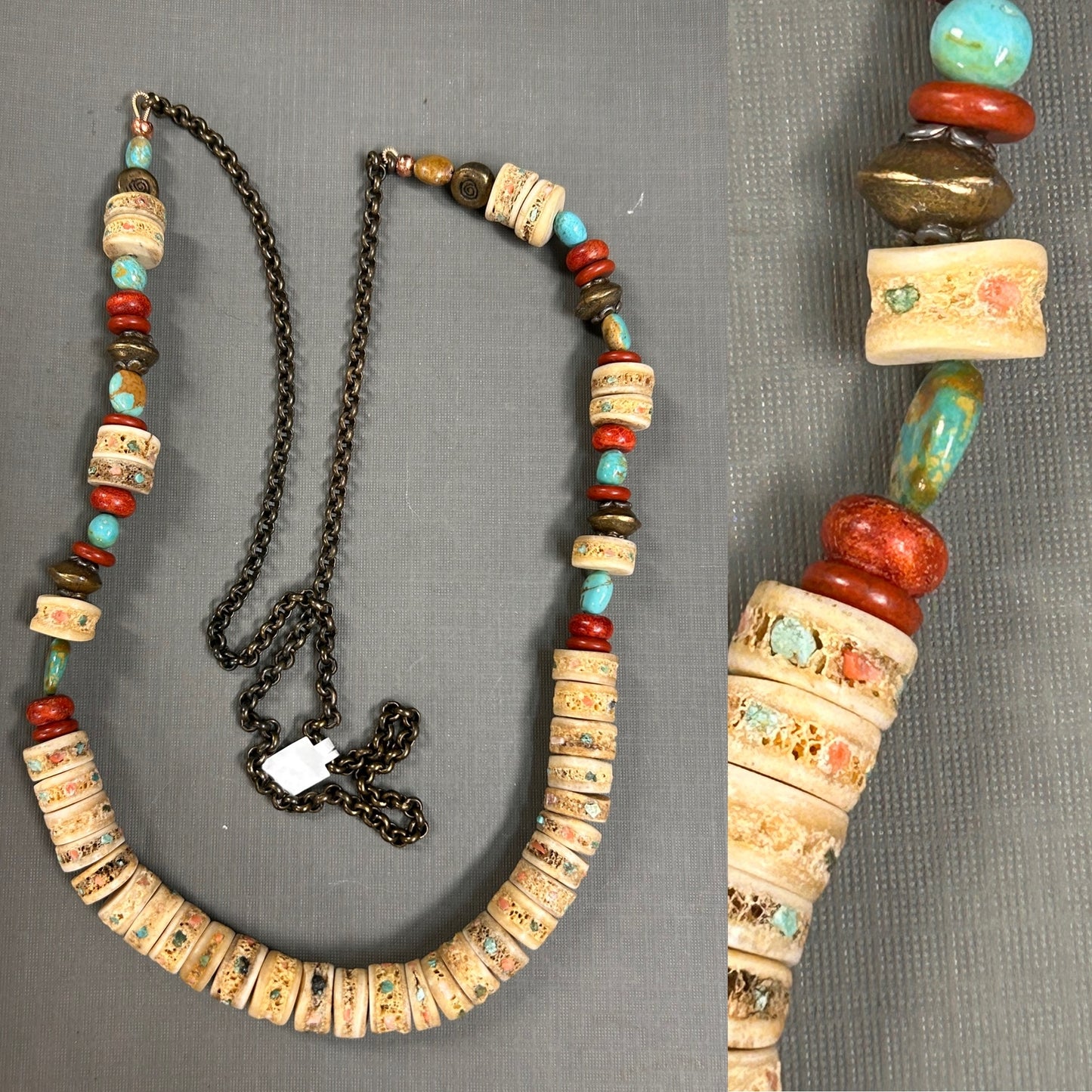 Turquoise and Coral Bone necklace