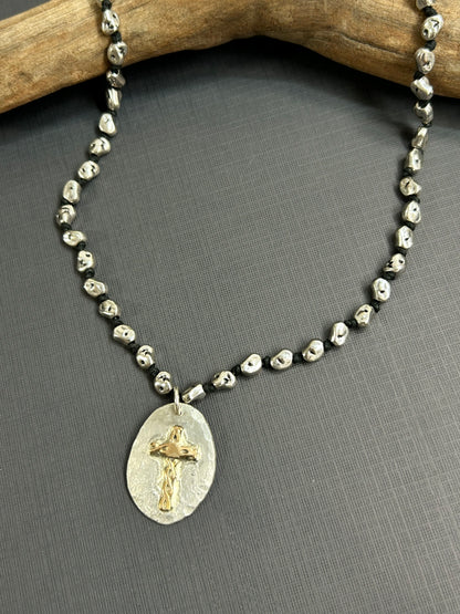 Silver and gold cross necklace