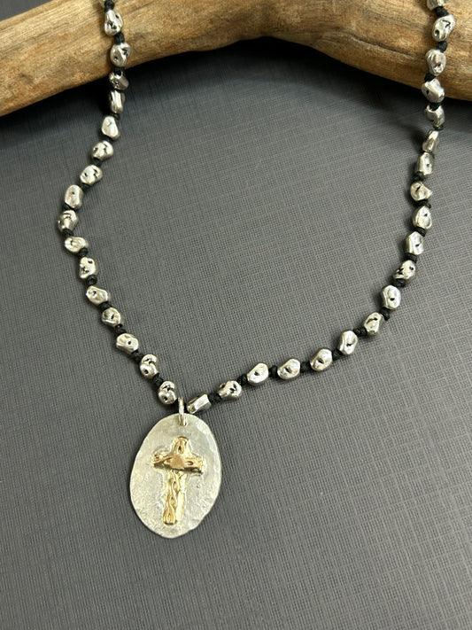 Silver and gold cross necklace