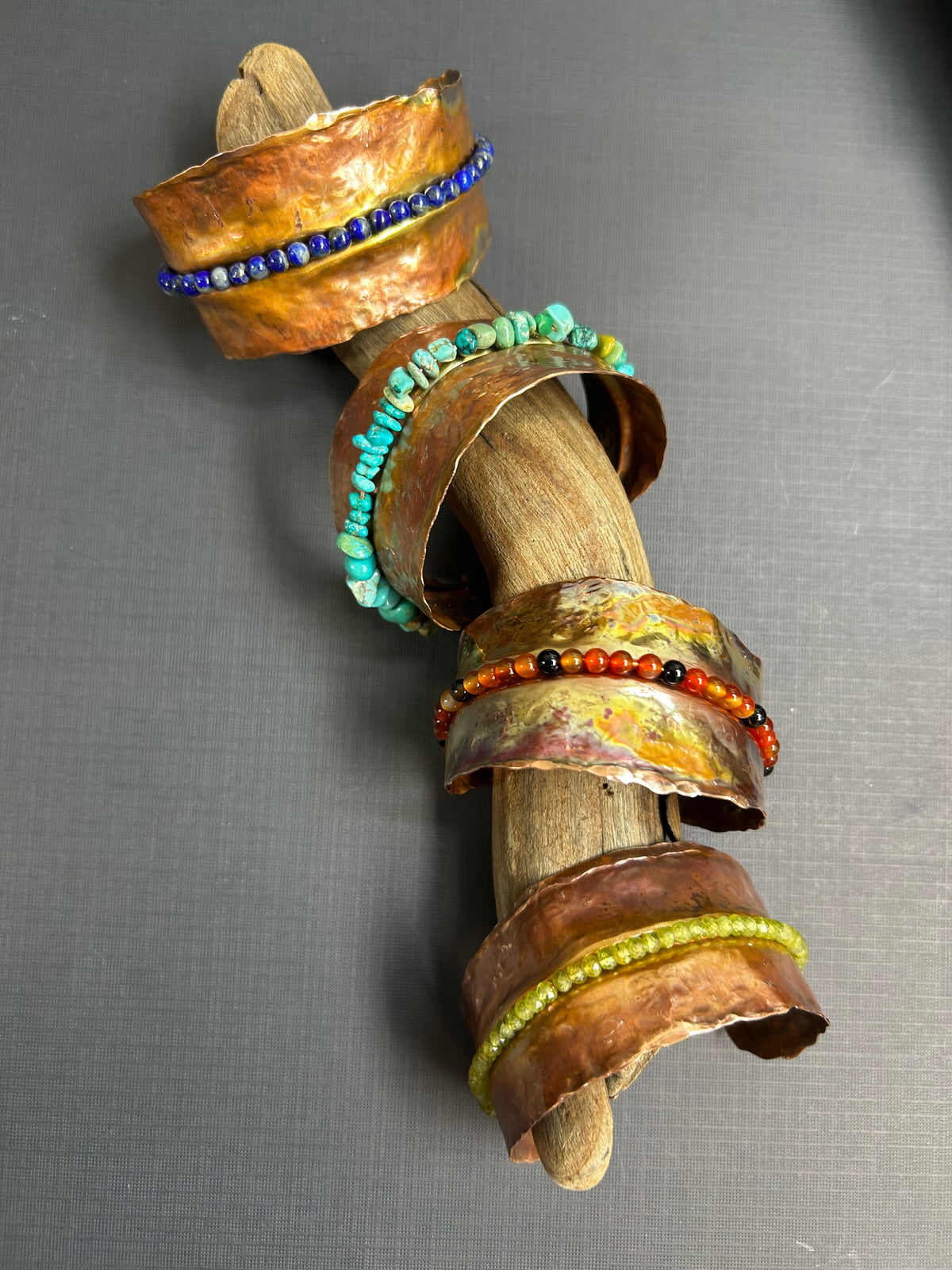 Copper leaf cuff and gemstones