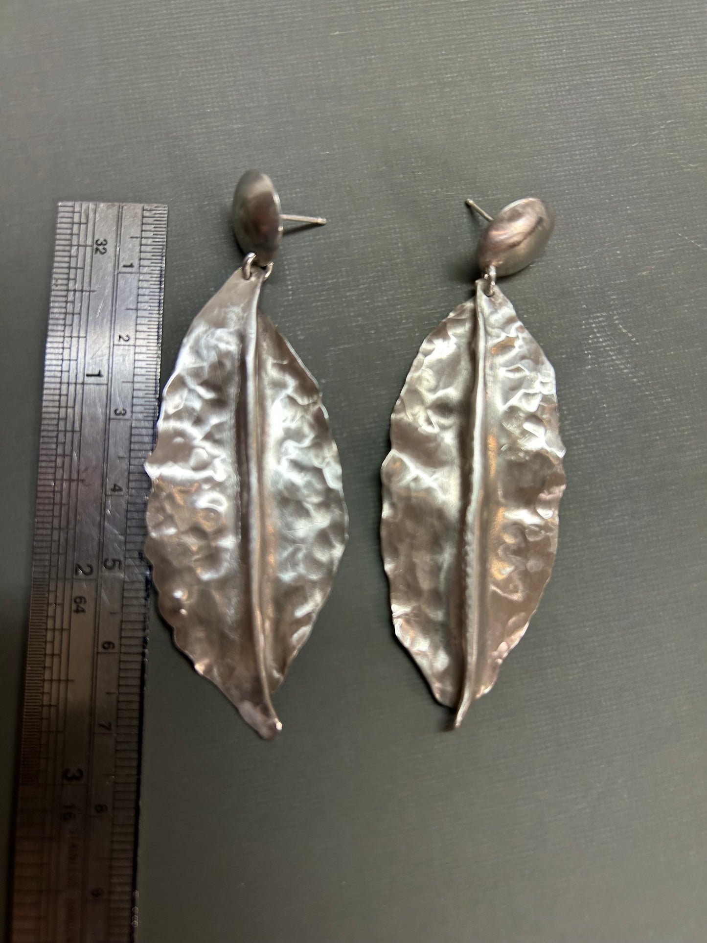 Leaf silver earring studs