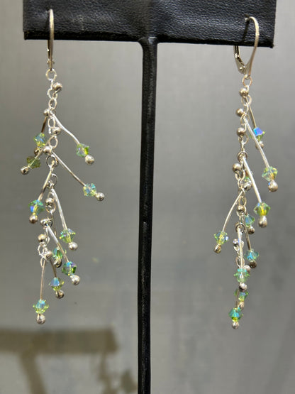 Kinetic Earrings Silver and green crystals